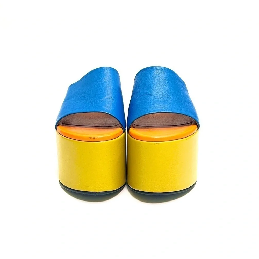 SIMON MILLER | Vintage Y2K colorblock vegan leather platform wedge sandals